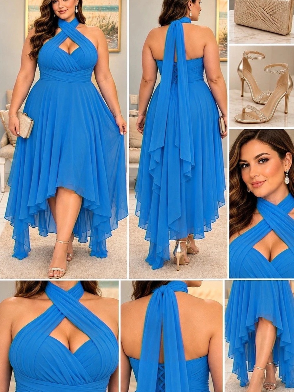 AORUISEN Blue High-Low Dress NWT